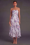 High Low Pink Floral A Line Ruffled Wedding Guest Dress