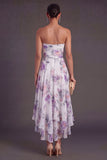 High Low Pink Floral A Line Ruffled Wedding Guest Dress