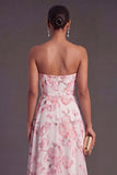 Strapless Floral Pink A Line High Low Wedding Guest Dress