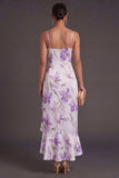 Ruffled Lilac Floral Mermaid Long Wedding Guest Dress with Slit