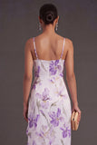 Ruffled Lilac Floral Mermaid Long Wedding Guest Dress with Slit