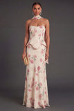 Mermaid Apricot Corset Floral Long Wedding Guest Dress