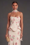 Mermaid Apricot Corset Floral Long Wedding Guest Dress