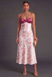 Pink Floral Spaghetti Straps Long Wedding Guest Dress