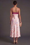 Pink Floral Spaghetti Straps Long Wedding Guest Dress