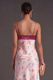 Pink Floral Spaghetti Straps Long Wedding Guest Dress