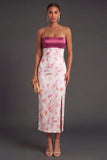 Sheath Floral Pink Strapless Long Wedding Guest Dress with Slit