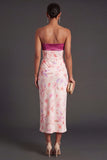 Sheath Floral Pink Strapless Long Wedding Guest Dress with Slit