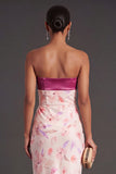 Sheath Floral Pink Strapless Long Wedding Guest Dress with Slit