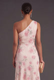 Apricot Floral Ruffled A Line High Low Wedding Guest Dress