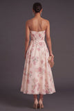 Apricot Floral Strapless A Line Long Wedding Guest Dress