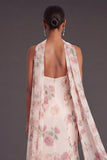 A Line Spaghetti Straps Apricot Floral Long Wedding Guest Dress with Slit
