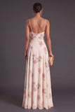 Floral Apricot A Line Spaghetti Straps Long Wedding Guest Dress