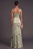 Floral Mermaid Ruched Thick Straps Long Wedding Guest Dress