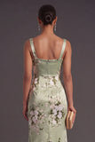 Floral Mermaid Ruched Thick Straps Long Wedding Guest Dress