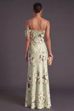 Mermaid Sage Green Floral Spaghetti Straps Long Wedding Guest Dress