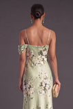 Mermaid Sage Green Floral Spaghetti Straps Long Wedding Guest Dress