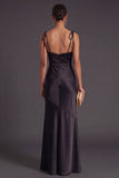 Black Mermaid Thick Straps Long Bridesmaid Dress with Slit