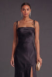 Black Mermaid Thick Straps Long Bridesmaid Dress with Slit