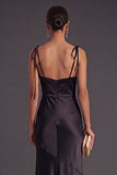 Black Mermaid Thick Straps Long Bridesmaid Dress with Slit