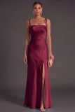 Black Mermaid Thick Straps Long Bridesmaid Dress with Slit