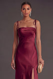 Black Mermaid Thick Straps Long Bridesmaid Dress with Slit