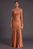 Black Mermaid Thick Straps Long Bridesmaid Dress with Slit