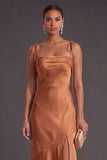 Black Mermaid Thick Straps Long Bridesmaid Dress with Slit