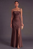 Black Mermaid Thick Straps Long Bridesmaid Dress with Slit