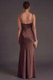 Black Mermaid Thick Straps Long Bridesmaid Dress with Slit