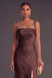 Black Mermaid Thick Straps Long Bridesmaid Dress with Slit
