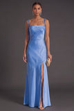 Black Mermaid Thick Straps Long Bridesmaid Dress with Slit