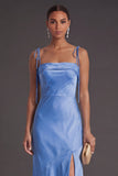 Black Mermaid Thick Straps Long Bridesmaid Dress with Slit