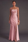 Black Mermaid Thick Straps Long Bridesmaid Dress with Slit