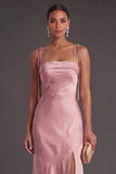 Black Mermaid Thick Straps Long Bridesmaid Dress with Slit