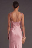 Black Mermaid Thick Straps Long Bridesmaid Dress with Slit
