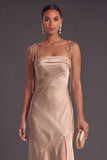 Black Mermaid Thick Straps Long Bridesmaid Dress with Slit