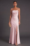 Black Mermaid Thick Straps Long Bridesmaid Dress with Slit
