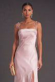 Black Mermaid Thick Straps Long Bridesmaid Dress with Slit