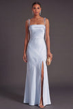 Black Mermaid Thick Straps Long Bridesmaid Dress with Slit