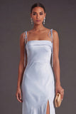 Black Mermaid Thick Straps Long Bridesmaid Dress with Slit