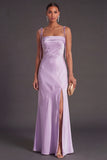 Black Mermaid Thick Straps Long Bridesmaid Dress with Slit