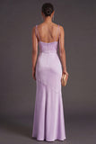 Black Mermaid Thick Straps Long Bridesmaid Dress with Slit