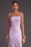 Black Mermaid Thick Straps Long Bridesmaid Dress with Slit