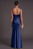 Black Mermaid Thick Straps Long Bridesmaid Dress with Slit