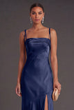 Black Mermaid Thick Straps Long Bridesmaid Dress with Slit