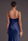 Black Mermaid Thick Straps Long Bridesmaid Dress with Slit