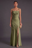 Black Mermaid Thick Straps Long Bridesmaid Dress with Slit