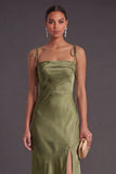 Black Mermaid Thick Straps Long Bridesmaid Dress with Slit