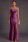 Black Mermaid Thick Straps Long Bridesmaid Dress with Slit